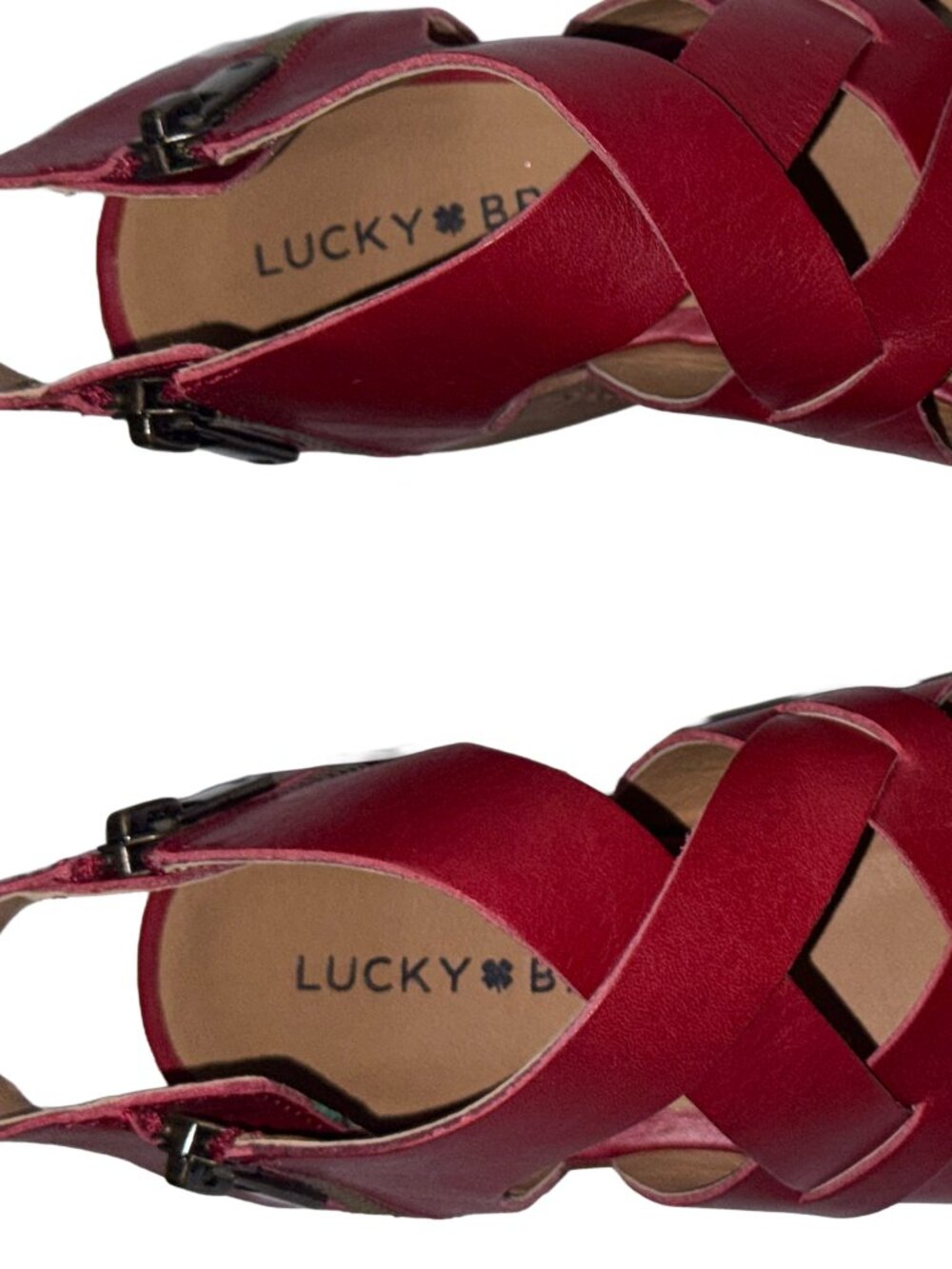 LUCKY BRAND Rich Garnet Red Leather Strappy Sandals Block Heel Size US 5M /EU 35 - Picture 14 of 15